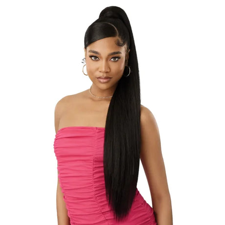 Perruque Ponytail lisse longue couleur noir Ombre Outre Bone Straight 34"