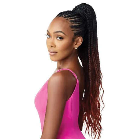 Postiche ponytail long Boho Box Braids Burgundy Outre Pretty Quick Wrap 32 pouces