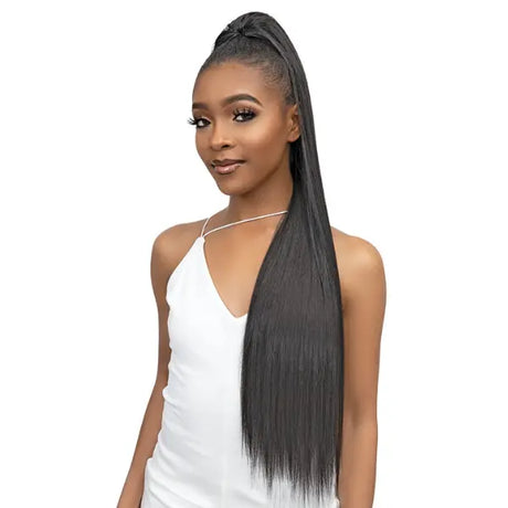 Postiche ponytail straight lisse Janet Collection Pony Straight en cheveux semi-naturels Human Hair Blend