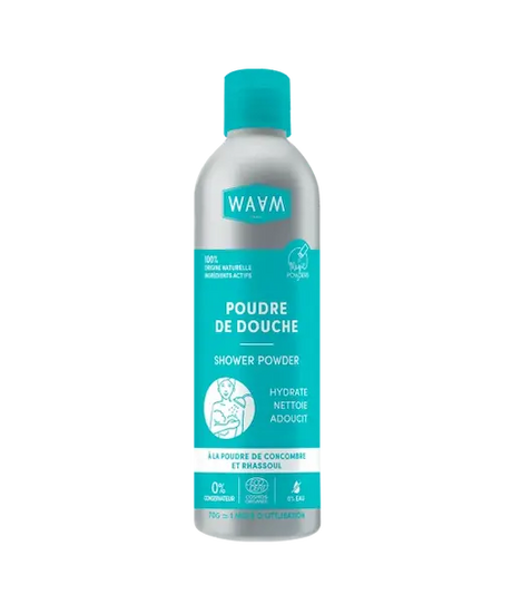 Poudre de douche Bio Waam Magic Powder 70g nettoie, adoucit et laisse la peau hydratée. Sans conservateur.