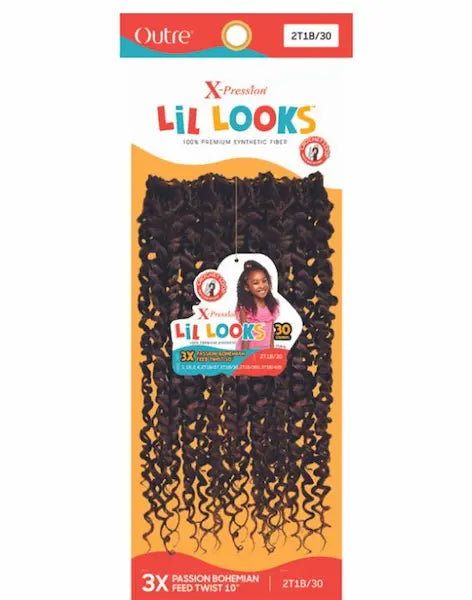 Rajouts courts X-Pression pour nattes et tresses mèches Passion bohemian feed twist 10 Pouces - Lil Looks 3X Outré 