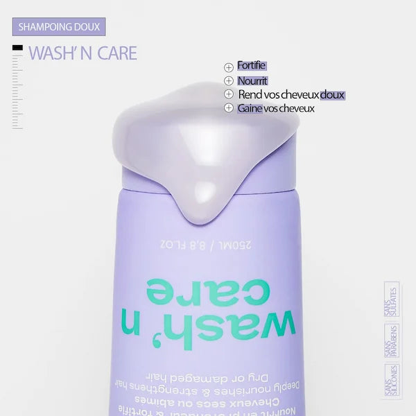 Shampoing Doux Wash N'Care In Haircare - Fortifie, Nourrit, Adoucit, Gaine les cheveux - 250ml