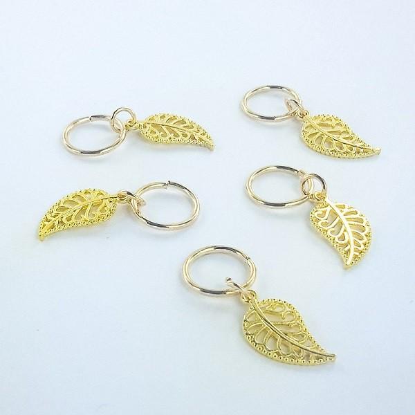 5 Bijoux de tresses Charm Feuilles dorées pour nattes et locks - Bijoux de cheveux - diouda