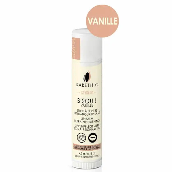 Baume lèvre naturel bio Stick non toxique et ultra-nourrisant au Karité Bisou Vanille- Karethic