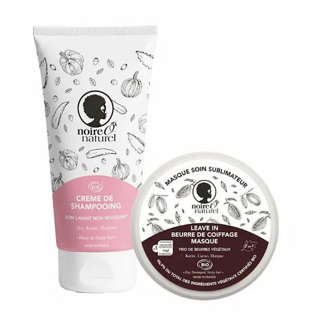 NoireÔnaturel Duo Soins Cheveux avec Crème de shampoing et Leave-in Masque Beurre coiffant