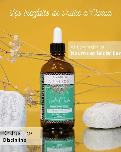 Huile d'Owala Easy Pouss Aloe Locks embellit les cheveux, restructure, nourrit, répare et fait briller