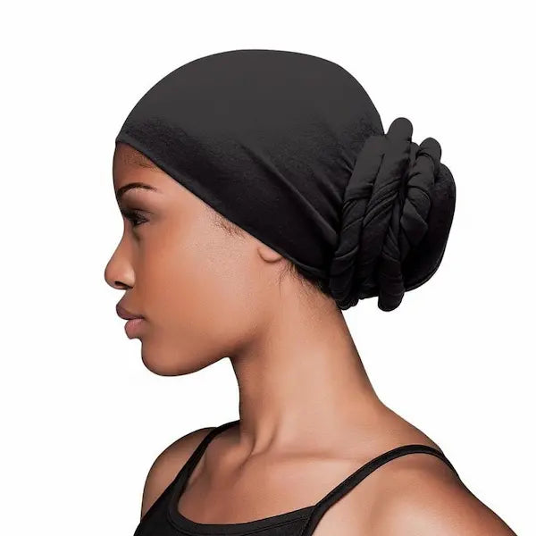 Foulard style cheveux écharpe extensible à nouer noir - Evolve 