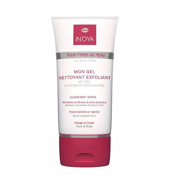 IN'OYA Mon Gel « Nettoyant Exfoliant Gommant » CLEAN'OYA est un gommage spécifique aux peaux noires et mates pour nettoyer, purifier et exfolier la peau