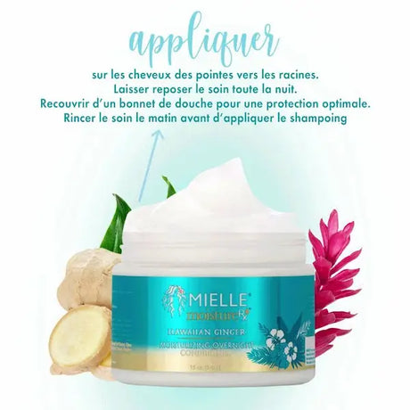 Soin réparateur hydratant Mielle Hawaiian Ginger à appliquer le soir et à rincer le matin avant votre shampoing. Ce masque de nuit agit en profondeur, répare les pointes et ravive l’éclat des cheveux.