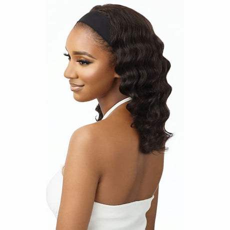 Perruque Bandeau noire Cheveux Naturels Ondulés BODY CURL 16 Pouces vue de profil- Outré