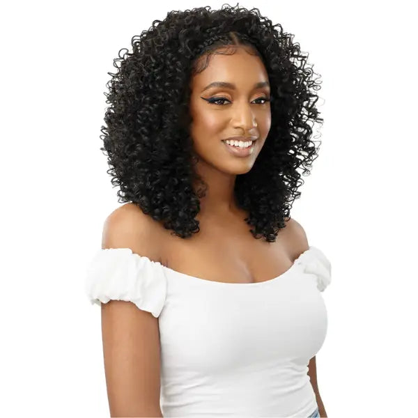 Lace Front Wig HD Transparent 13X2 Noir bouclée et tresseée mi-longue Halo Stitch Braid Outré hair.