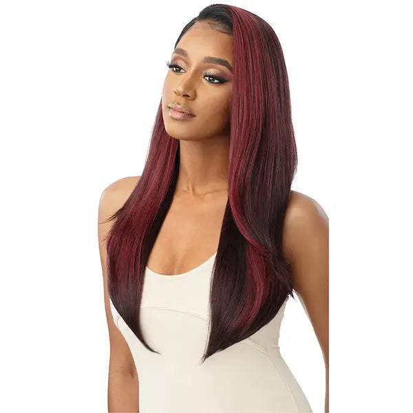 Perruque Lisse et Longue Burgundy Rouge Bordeauxavec Lace Front 13X5 HD Transparent Declan Outre.