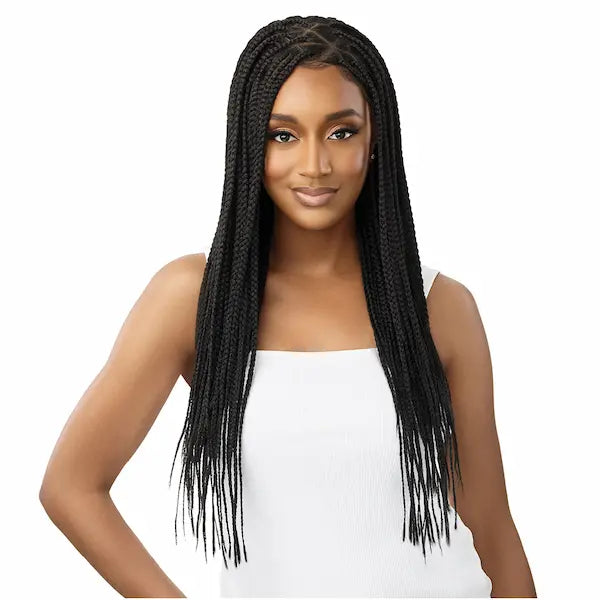 Perruque Tressée Noire Lace Front HD Transparent 13X4 Knotless Braids Triangle Part Outre Hair.