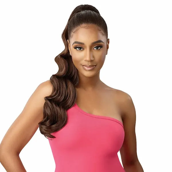 Postiche ponytail long et wavy couleur Châtain chocolat Saana Outre