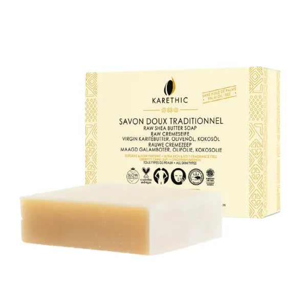 Karethic Savon Doux Traditionnel Surgras - 100% végétal, sans huiles essentielles et 100% biodégradable, bio et équitable.