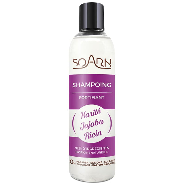 Shampoing Fortifiant au Karité Jojoba Ricin, marque Soarn