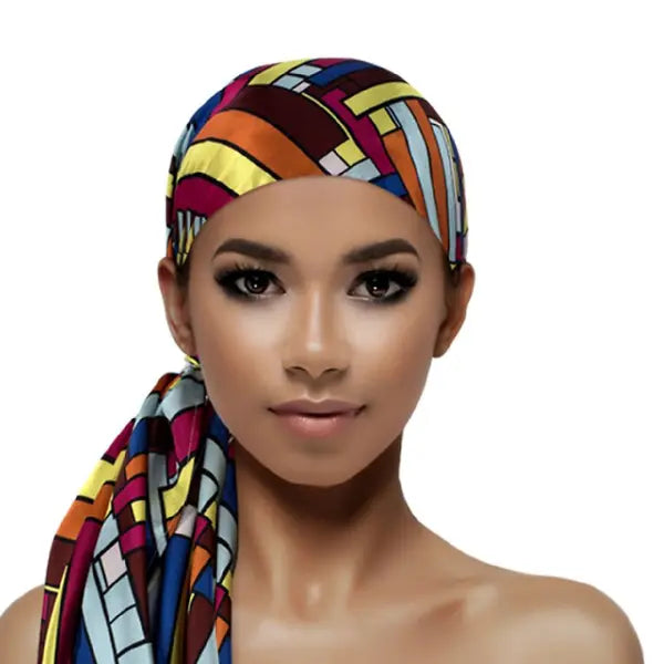 Foulard Cheveux Satin de polyester Geometric Wrap Evolve. Dimension: 129 cm X 48 cm