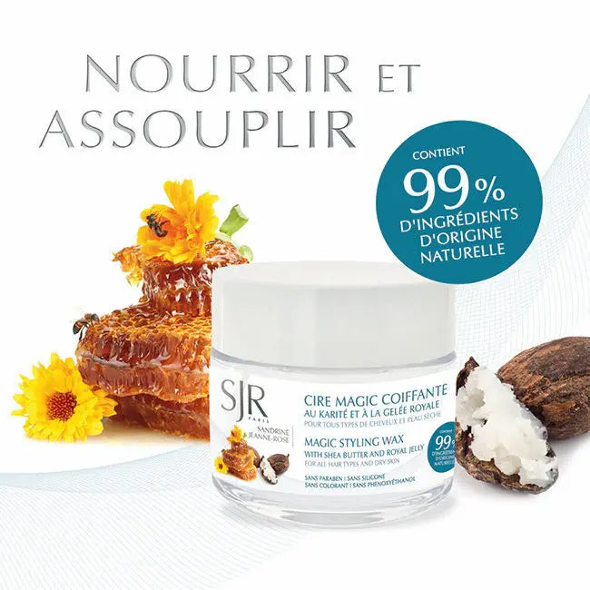 La Cire coiffante MAGIC SJR peut-être utilisée sur les cheveux et sur la peau. Elle nourrit, hydrate et assouplit.